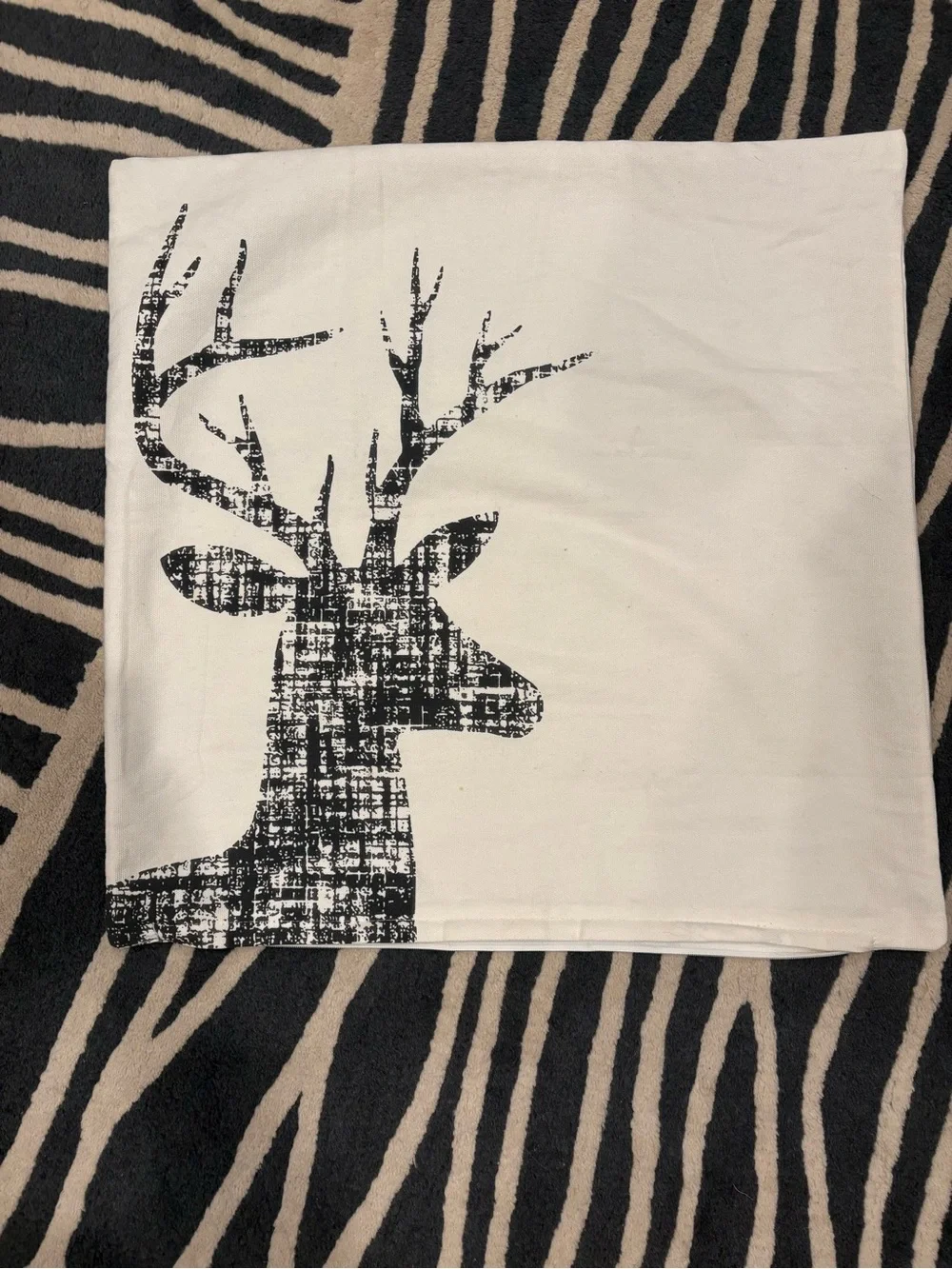 Black & White Deer Print Throw Pillow Cover